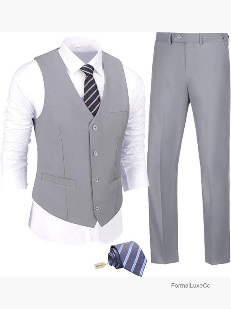 Slim Fit 3 Piece Suit Set Vest Pants Tie Recycled Material